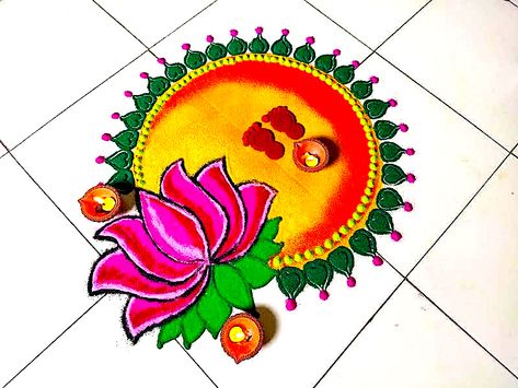 #easyrangoliforu Rangoli Designs With Lotus, Lotus Flower Rangoli Design, Rangoli For Laxmi Pooja, Easy Lotus Rangoli, Laxmipujan Rangoli, Flower Rangoli Ideas, Chaitra Navratri 2023, Lotus Flower Rangoli, Ready Rangoli