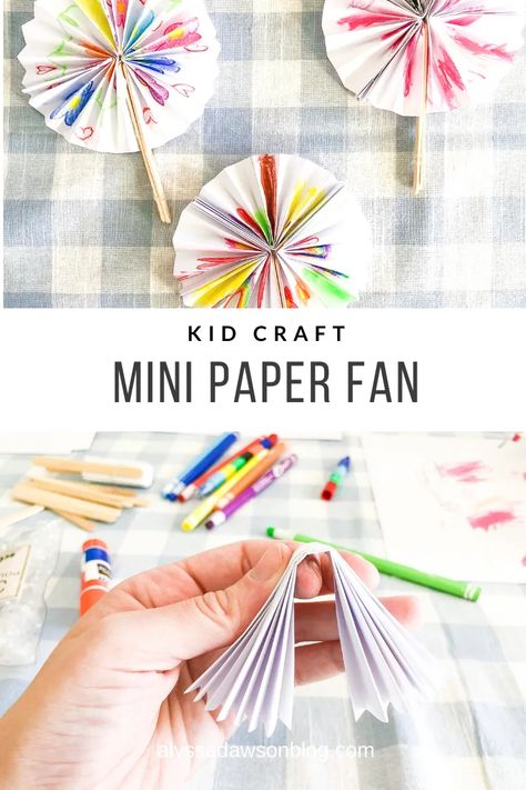 Oshc Activities Craft Ideas, Mini Paper Fans Diy, Paper Plate Fans Crafts For Kids, Make A Fan Craft, Fan Craft Preschool, Paper Crafts For Kindergarteners, Making Paper Fans, Diy Fan Craft, Kindergarten Paper Crafts