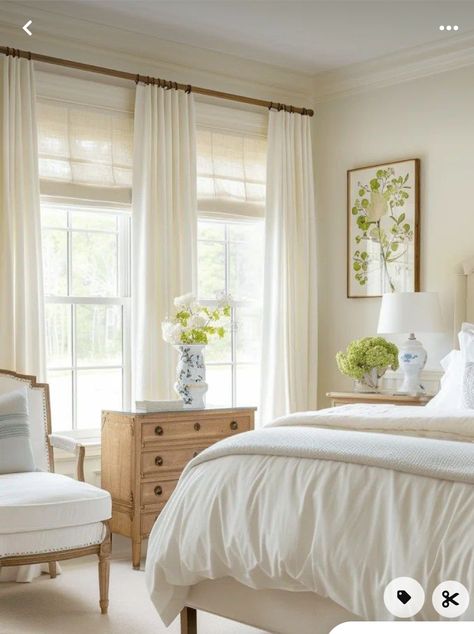 Classic Bedroom Inspirations, Neutral Classic Bedroom, White And Dark Wood Bedroom, Primary Bedding, Primary Bedroom Ideas, Rental Bedroom, Cathedral Grove, Light And Airy Bedroom, Neutral Bedroom Ideas