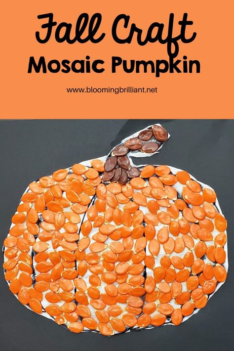 Crafts With Pumpkin Seeds, Pumpkin Seed Craft, Pumpkin Seed Art, Pumpkin Crafts Kids, Pumpkin Seed Crafts, Mosaic Pumpkin, Pumpkin Lessons, Craft Kindergarten, Seed Craft