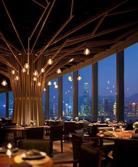 Mango Tree restaurant, Causeway Bay, #HongKong Luxury Bar Design, Luxury Restaurant Interior, Tree Interior, Tree Restaurant, Bar Interior Design, Luxury Bar, Luxury Restaurant, Column Design, Mango Tree