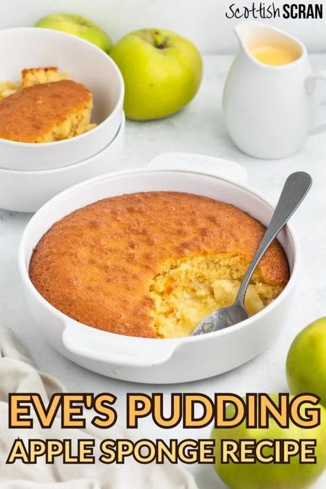 Apple Sponge Cake Recipe, Eves Pudding Uk, Apple Sponge Pudding Recipe, Peach Sponge Pudding, British Puddings Desserts, Eve’s Pudding, Eves Pudding Recipes, Apple Pudding Recipes, Apple Pudding Dessert