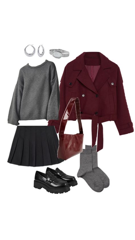 #grey #maroon #ootd Maroon Outfit, Inspo Outfit, Cool Fits, Outfit Idea, Ootd, Grey, Outfit Inspo