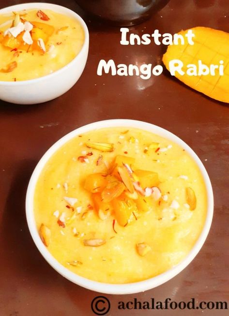 Instant Mango Rabri Recipe | Aam Ki Rabdi Recipe | Mango Sweet Recipe Mango Rice Pudding, Rabri Recipe, Rabdi Recipe, Phirni Recipe, Simple Baking Recipes, Homemade Bread Crumbs, Mango Rice, Mango Desserts, Recipe Mango