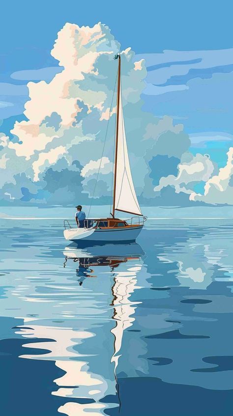 Sailing Boat Illustration, Ghost Ship Art, Wallpaper Money, Money Wallpaper, Boat Wallpaper, Beach Art Painting, Boat Drawing, Sailing Art, Sailboat Art