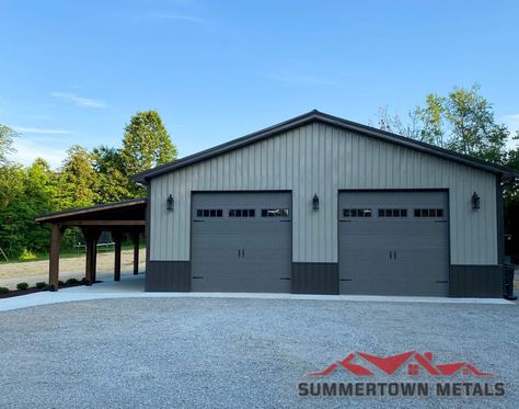 30 X 60 Metal Building, Metal Shop With Living Quarters Interior, Steel Shop Building, Grey And Black Metal Building, Shop Siding Ideas, Pole Barn Auto Shop, Metal Shop Building 40x60 Interior, Metal Shops Garage, Large Metal Buildings