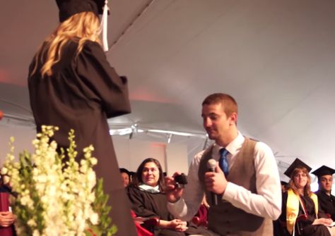 Watch This 4.0 College Student Get Surprised With a Wedding Proposal During Her Graduation  - Cosmopolitan.com Graduation Proposal, College Graduation, College Student, So Sweet, College Students, Cosmopolitan, A Wedding, Academic Dress