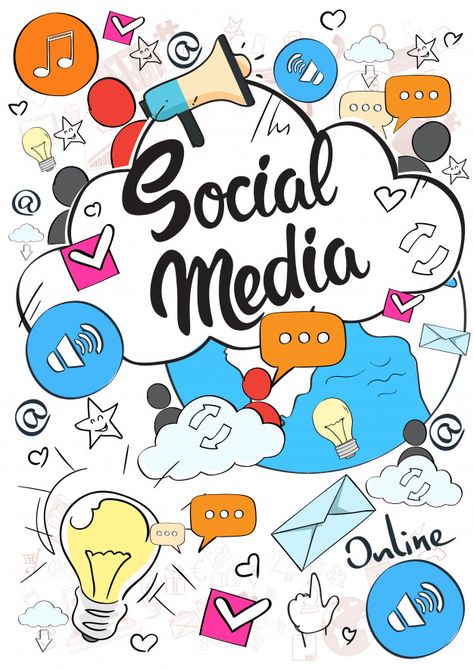 Social Media Poster Drawing, Social Media Communication, Dog Template, Sketch Background, Music Notes Art, Presentation Slides Design, Social Media Drawings, Social Media Art, Media Communication