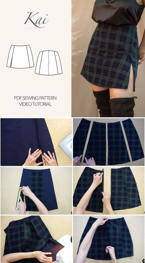 Kai Notched Mini Skirt Tutorial With Sewing Pattern Mini Skirt Tutorial, Projek Menjahit, Haine Diy, Sewing Projects Clothes, Skirt Tutorial, Diy Clothes Design, Diy Vetement, Kleidung Diy, Ropa Diy