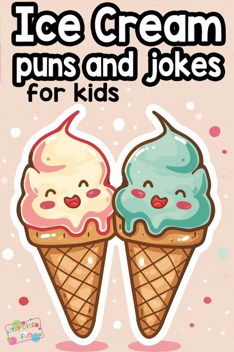 Ice Cream Puns and Jokes for Kids Ice Cream Funny Humor, Ice Cream Jokes Humor, Ice Cream Jokes, Ice Cream Quotes Funny, Clean Puns, Puns For Kids, Ice Cream Puns, Funny Puns For Kids, Ice Cream Quotes