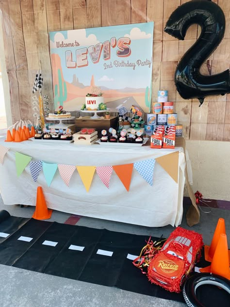 Cars The Movie Theme Birthday Party, Disney Car Themed Birthday Party, Pixar Cars Two Fast Birthday, Retro Radiator Springs Birthday, Cars Radiator Springs Birthday Parties, Disney Cars 2nd Birthday Party, Retro Cars Birthday Party, Cars Three Birthday Party, Radiator Springs Birthday Cake