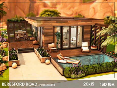 Sims Studio House, The Sims 4 Desert House, Sims One Story House, Sims 4 Dessert House, Sims4 No Cc House, Sims 4 Desert House Floor Plans, Sims 4 Home No Cc, Sims 4 Lot No Cc, Sims Island Living House