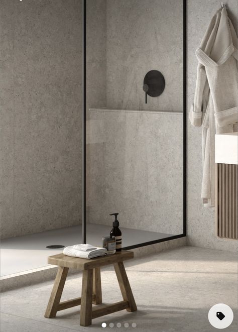 Dekton Bathroom, Dekton Pietra, Japandi Style Bathroom, Cosentino Dekton, Concrete Bathroom Design, Japandi Bathroom Design, Japandi Bathroom, Shower Curb, Minimal Bathroom