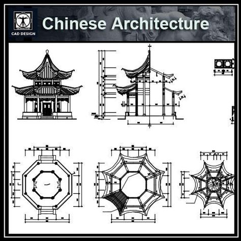 Chinese Architecture CAD Drawings-All Chinese Pavilion Collections Chinese Pavilion, Ancient Chinese Architecture, Cinema Design, China Architecture, Pavilion Architecture, Architecture Elevation, Architectural Competition, Asian Architecture, Cad Blocks