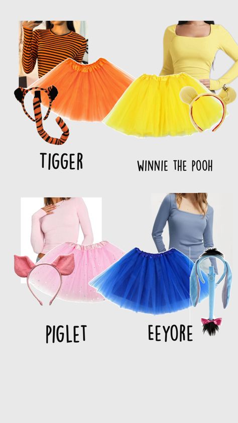 4 Person Costume, 4 Person Costume Ideas, 4 People Halloween Costumes, 4 Person Halloween Costumes, Tigger Winnie The Pooh, Piglet Eeyore, Matching Halloween, Costume Ideas, Childhood Memories