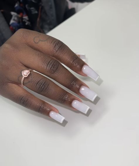 Long And Simple Nails, White Top Acrylic Nails, Clear Acrylic Nail Sets, Funny Bunny And White Tip Nails, Nut White French Tip Nails, Basic Set Nails, Short Nail Designs Plain Color, Basic Full Set Nails, Full Sets Nails