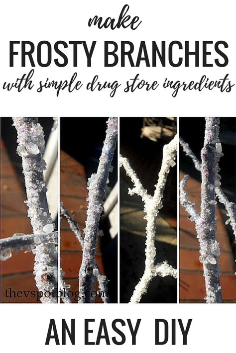 DIY FROSTY BRANCHES using simple drug store ingredients Schnee Party, Deco Noel Nature, Winter Wonderland Decorations, Christmas Branches, Hemma Diy, 3d Christmas, After Christmas, Winter Crafts, Christmas Centerpieces