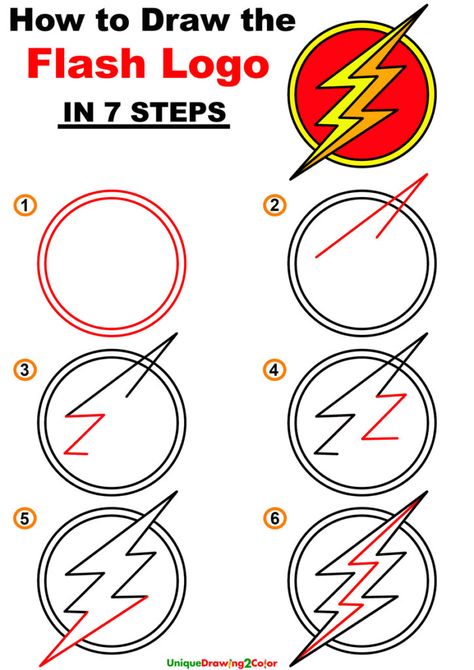 How to Draw the Flash Logo Step by Step The Flash Emblem, How To Draw Flash, The Flash Art Drawing, The Flash Drawing Sketches, Super Hero Drawings Easy, The Flash Drawing, Logo Step By Step, The Flash Logo, Flash Drawing