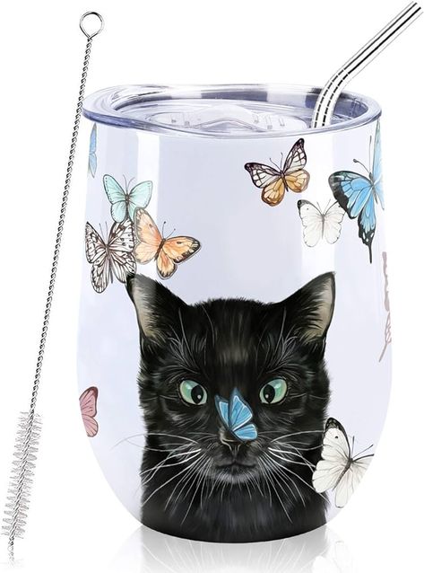 NymphFable 12oz Cat Cup Wine Tumbler with Lid and Straw Travel Mug Gifts for Women Stainless Steel Insulated Double Wall : Amazon.co.uk: Home & Kitchen Cat Cup, Cocoa Tea, Mama Cat, Coffee Wine, Mug Gifts, Stainless Steel Straws, Wine Tumbler, Wine Tumblers, Tumbler With Straw