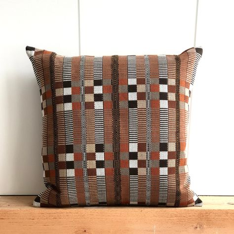 "Our cotton acrylic pillow covers are handwoven on a vintage loom in the heart of the Andes and finished in our \"Apresto Taller\" workshop in Ecuador.  They have a hidden zipper closure on the back and work well both inside and outside, offering a splash of colour and comfort to your boho cottage or home decor. We have four different colour patterns to choose from." Modern Quilted Pillow Covers, Lumber Pillow, Brown Throw Pillow, Plaid Pillow, Boho Cottage, Patchwork Pillow, Weaving Textiles, Designer Throws, Diy Pillows