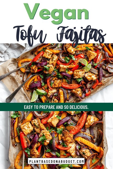 Tofu Fajitas Tofu Fajitas, Pan Tofu, Vegetarian Fajitas, Vegan Fajitas, Fajita Vegetables, Soy Curls, Seasoned Veggies, Vegan Mexican Recipes, Vegan Tofu