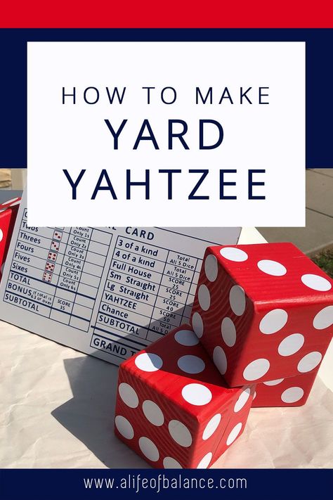 Yard Yahtzee Diy, Yard Yahtzee, Yahtzee Game, Yard Game, Diy Yard Games, Wood Dice, Yard Games, Diy Yard, Diy Games