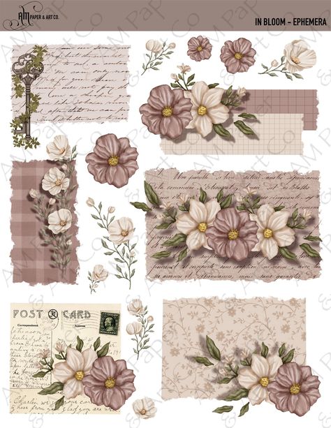 In Bloom Ephemera Stickers Journal Tags Printable, Themes For Scrapbooks, Cute Stickers For Scrapbook, Scrapbook Vintage Design Printable, Bujo Stickers Printable Aesthetic, Floral Stickers Free Printable, Cute Scrapbook Stickers, Collage Sheets Free Printables, Vintage Stickers Printables Retro