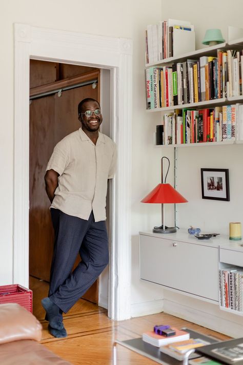 Leather Modular Sofa, Brooklyn Apartment, Bed Stuy, Washington Heights, Black Dining Chairs, Apartment Tour, Charles Eames, Greenwich Village, Painting Kitchen Cabinets