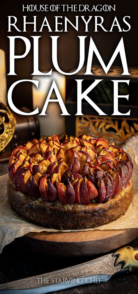 This plum cake blends tart plums with a sweet, moist cake, creating a treat fit for royalty. Elvish Recipes, Fantasy Food Recipes, Lotr Recipes, Dnd Recipes, Literary Recipes, Fantasy Recipes, Dragon Recipe, Hobbit Food, Viking Food