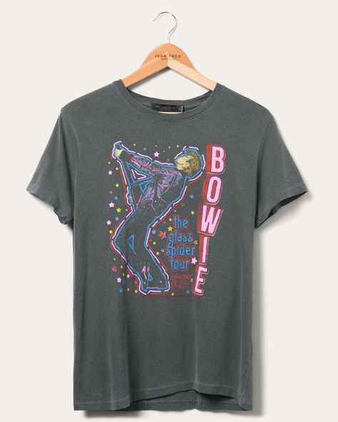 Women's Bowie Glass Spider Tour Tee | Junk Food Clothing | Junk Food Clothing Vintage Tees Women, Womens Vintage Tees, Bowie Shirt, Vintage Rock Tees, Glass Spider, Vintage Band T Shirts, Vintage Band Tees, Food Clothes, Concert Tees