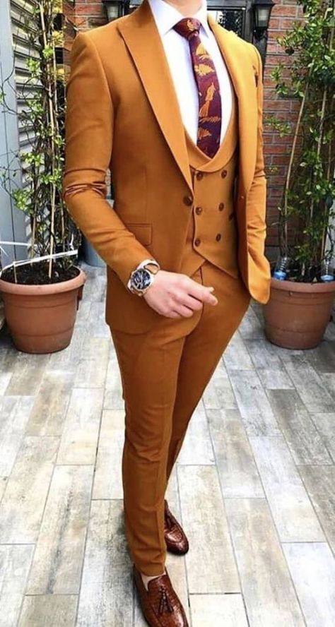 musterd yellow men suit Men's Luxury 3 Piece Suit Wedding Party suit groomsmen suit gift for men tuxedo suit slim fit suit yellow formal 3 Piece Suit Wedding, Suit For Wedding, Orange Suit, Rustic Orange, Yellow Suit, Dinner Suit, Custom Made Suits, Wedding Suits Groom, Dress Suits For Men