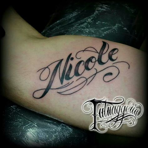 Nicole Tattoo Name, Nicole Name, Nicole Tattoo, Name Tattoo Ideas, Paris And Nicole, Cursive Tattoos, Lion Head Tattoos, Deer Tattoo, Head Tattoos