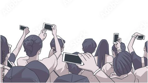 Stock Image: Stylized drawing of party crowd at concert cheering and recording Crowd At Concert, Crowd Drawing, Stylized Drawing, Anime Mouth Drawing, Party Crowd, Anime Mouths, Back Drawing, Mouth Drawing, Cute Anime Chibi