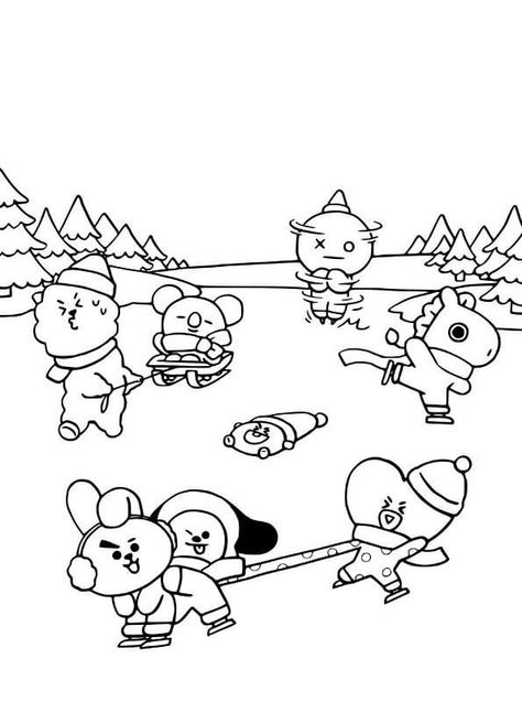 Bt21 Coloring Pages, Diy Coloring Books, Coloring Pages Winter, Kpop Diy, Black And White Cartoon, Mermaid Coloring Pages, Mermaid Coloring, Hippie Wallpaper, Cool Coloring Pages