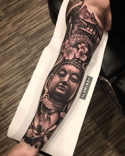 Buddha Sleeve Tattoo, Buddah Sleeve Tattoo, Buddhist Tattoo Sleeve, Asian Tattoo Sleeve, Switch Tattoo, Buddha Tattoo Sleeve, Buda Tattoo, Geisha Tattoos, Samurai Tattoo Sleeve