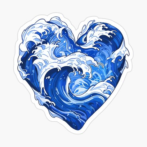 A Cute Heart Full of Love to Summer Ocean Waves by CozyKawaiiArt | Redbubble Ocean Aesthetic Stickers, Ocean Stickers Printable, Cute Summer Stickers, Sticker Motive, Ocean Stickers, فنسنت فان جوخ, Weird Stickers, Heart Full Of Love, Heart Wave