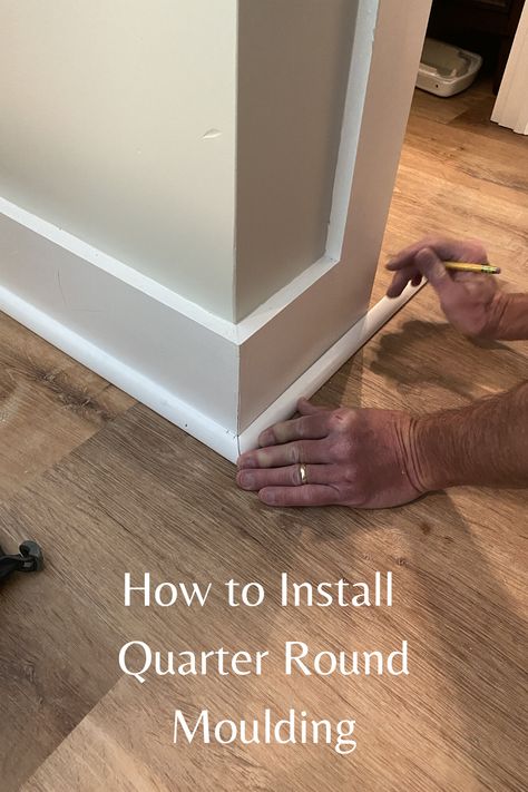 How to install quarter round moulding. We share step by step instructions for installing quarter round moulding adjacent to your baseboard. #howto #diy #install #quarterround #shoemoulding #shoemolding #trim #molding #moulding #baseboards #molding Diy Baseboards, How To Install Baseboards, Modern Baseboards, Farmhouse Trim, Baseboard Styles, Pink And White Nails, Quarter Round Molding, Baseboard Trim, Round Moulding