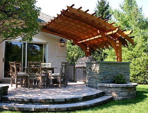 Backyard Trellis, Patio Plan, Patio Trellis, Curved Pergola, Contemporary Backyard, Circular Patio, Cheap Pergola, Pergola Ideas, Pergola Design