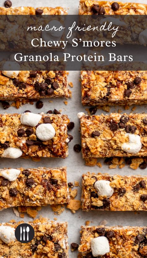 Macro Friendly Protein Snacks, Homemade Smores Granola Bars, Smores Granola Bars Healthy, Protein Smores Bar, S’mores Granola Bars, Sourdough Protein Bars, Smores Granola Bars, Homemade Protein Granola Bars, High Protein Granola Bars