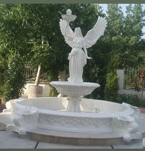 Angel Fountain, Buddha Modern Art, Angel Garden Statues, Marble Fountain, Water Fountain Design, Statue Fountain, Rustic Door, Fountain Design, Stone Fountains