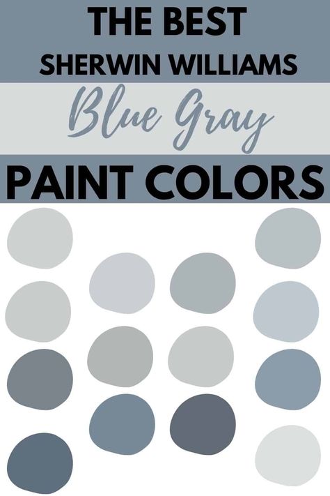 The Best Blue Gray Paint Colors from Sherwin Williams #paintcolors #bluegray #interiordesign #wallcolors Gray Blue Bathroom Ideas, Blue Grey Paint Color Living Room, Gray Blue House Exterior, Best Blue Grey Paint Color, Best Gray Blue Paint Colors, Blue Gray Wall Color, Dark Blue Gray Paint Colors, Grey Blue Paint Colors, Light Blue Gray Paint Colors