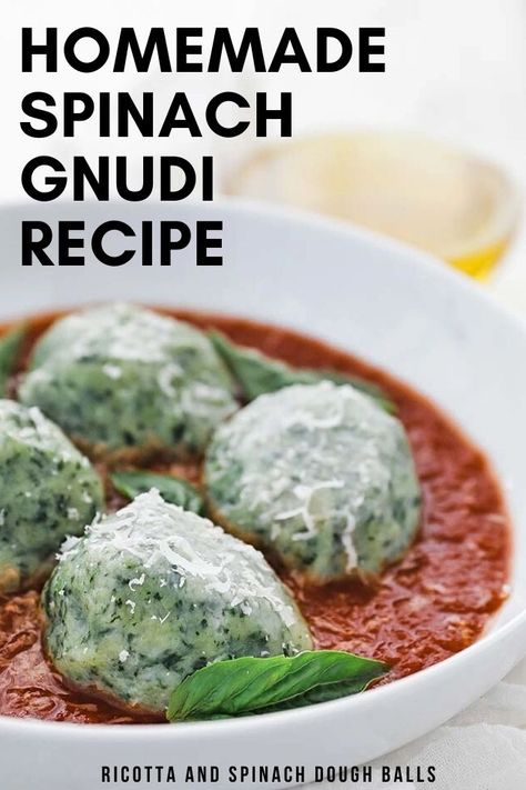 This delicious recipe for gnudi are tasty ricotta cheese dumplings loaded up with spinach and parmesan cheese and are served with Pomodoro sauce. Spinach Squares, Gnudi Recipe, Homemade Pastas, Meatless Entrees, Cheese Dumplings, Pomodoro Sauce, Chef Billy Parisi, Giada Recipes, Billy Parisi