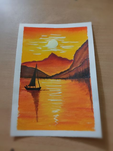 #sunset #painting #watercolor #river #boat Sunset Painting Watercolor, Sunset Drawing, Sunset Watercolor, Boat Drawing, River Painting, Water Drawing, Coffee Painting, Watercolor Sunset, Boat Painting