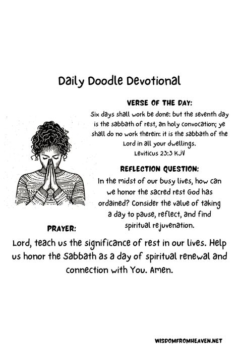 Daily Doodle Devotional - Leviticus 23:3 - Read - Reflect - Pray Daily Bible Devotions, Leviticus 23, Devotions For Kids, Daily Doodle, Reflection Questions, Bible Motivation, Bible Devotions, Daily Bible, Busy Life