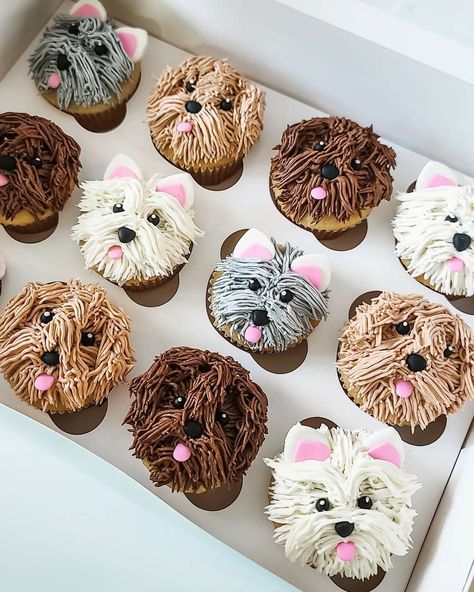 Puppy Birthday Cakes, Puppy Cupcakes, Dog Cupcakes, Pastel Cupcakes, Cupcake Cake Designs, Animal Cupcakes, Animal Cakes, Dog Cakes, Cute Baking