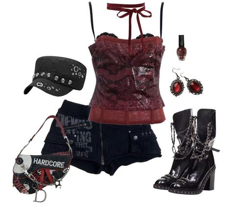 Red Clothing Aesthetic, Y2k Red Outfit, Red Y2k Outfit, Goth 2000s, Trashy Outfits, Gothic Emo, Streetstyle Fashion, 2000s Fashion Outfits, Y2k Outfits