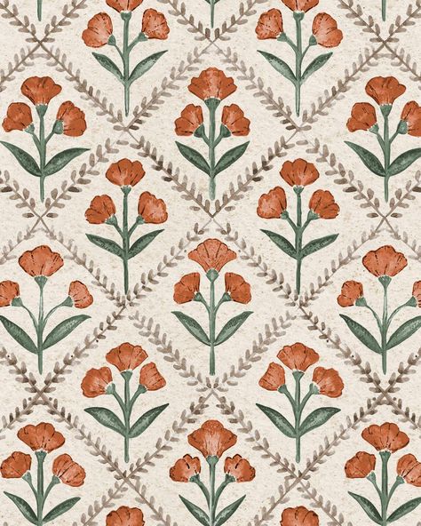 Coordonné's Poppy Clay is a floral inspired wallpaper in Yellow/Orange color. Ipad Wallpaper Poppies, Wallpaper Poppy Flower, Poppy Wallpaper Bedroom, Brown Wall Mural, Fall Block Print, Aesthetic Green Patterns, Orange And White Wallpaper, Floral Motifs Pattern, Dining Wallpaper