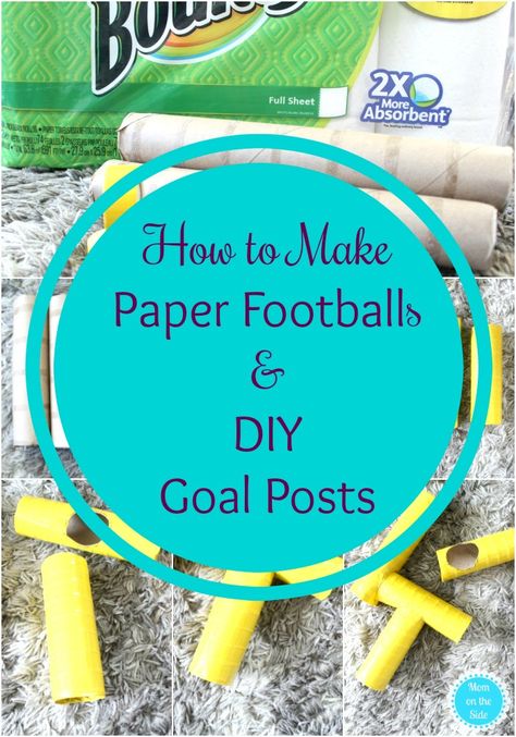 I loved making paper footballs and challenging my brothers to a game on the dining room table. Recently my kids learned how to make paper footballs and diy goal posts for a friendly game of football on the table! #paperfootballs #kidscrafts #diy #football #footballcrafts Goal Post Football, Football Game Party, Homemade Desk, Football Goal Post, Football Diy, Football Crafts, Indoor Football, Craft Projects For Adults, Popular Crafts