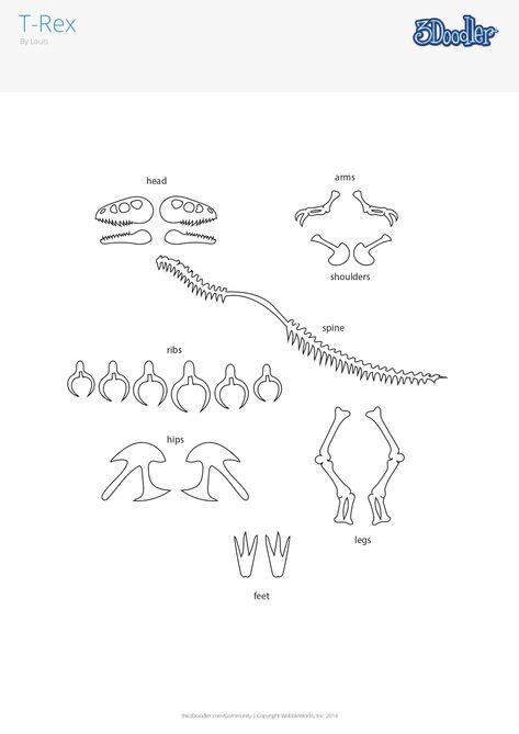 3d Pen Stencils Patterns, 3d Pen Ideas Patterns, 3d Pen Templates Free Printable, 3d Pen Projects, Tyrannosaurus Skeleton, 3d Pen Templates, 3d Pen Ideas, Cardboard Dinosaur, Free Printable Planner Stickers Kawaii