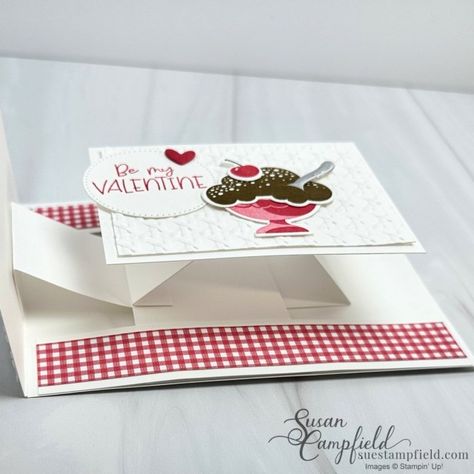 Slider Cards Diy, Stampin Up Slider Card Tutorial, Susan Stampfield Cards, Slider Cards Tutorial How To Make, Sue Stampfield, Folding Cards Ideas, Fun Fold Cards Tutorials Templates, Valentines Card Ideas, Susan Campfield